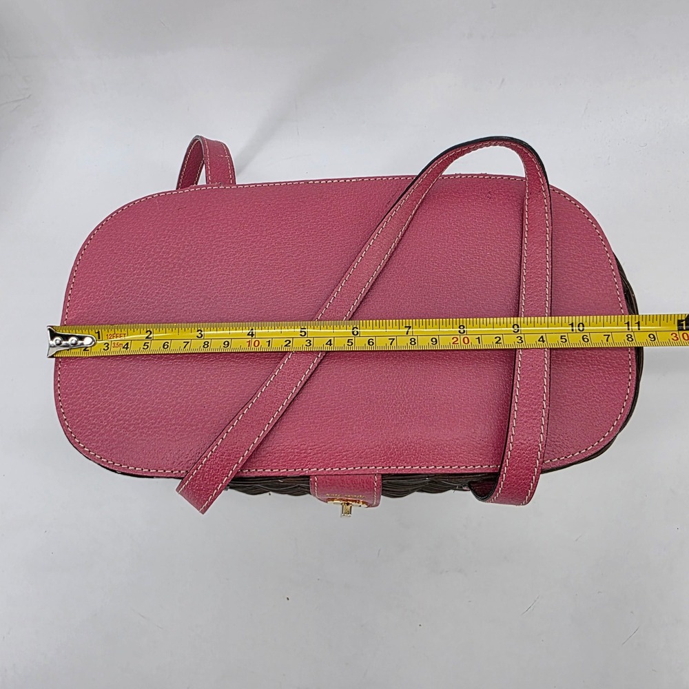 Kate Spade Pink Leather Dark Brown Wicker Picnic Basket Polka Dot Satchel Bag - Picture 9 of 13